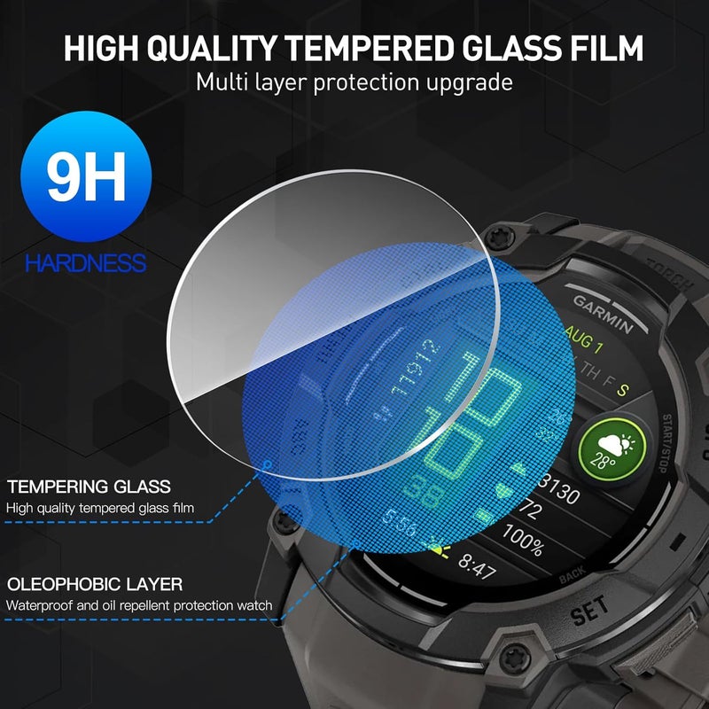 Suoman 3-pack for Garmin instinct 3 50mm AMOLED/Solar Screen Protector, Charger Port + [Anti Scratch] 9H Tempered Glass Protective Film - Image 5